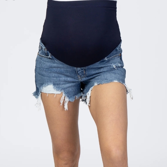 PINKBLUSH Distressed Maternity Denim Shorts ~ NWOT - Picture 2 of 13